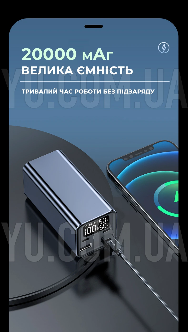 Зовнішній акумулятор Power Bank KP PD-65 20000 мАг 65Вт PD+QC3.0 Зовнішній акумулятор Power Bank KP PD-65 20000 мАг 65Вт PD+QC3.0